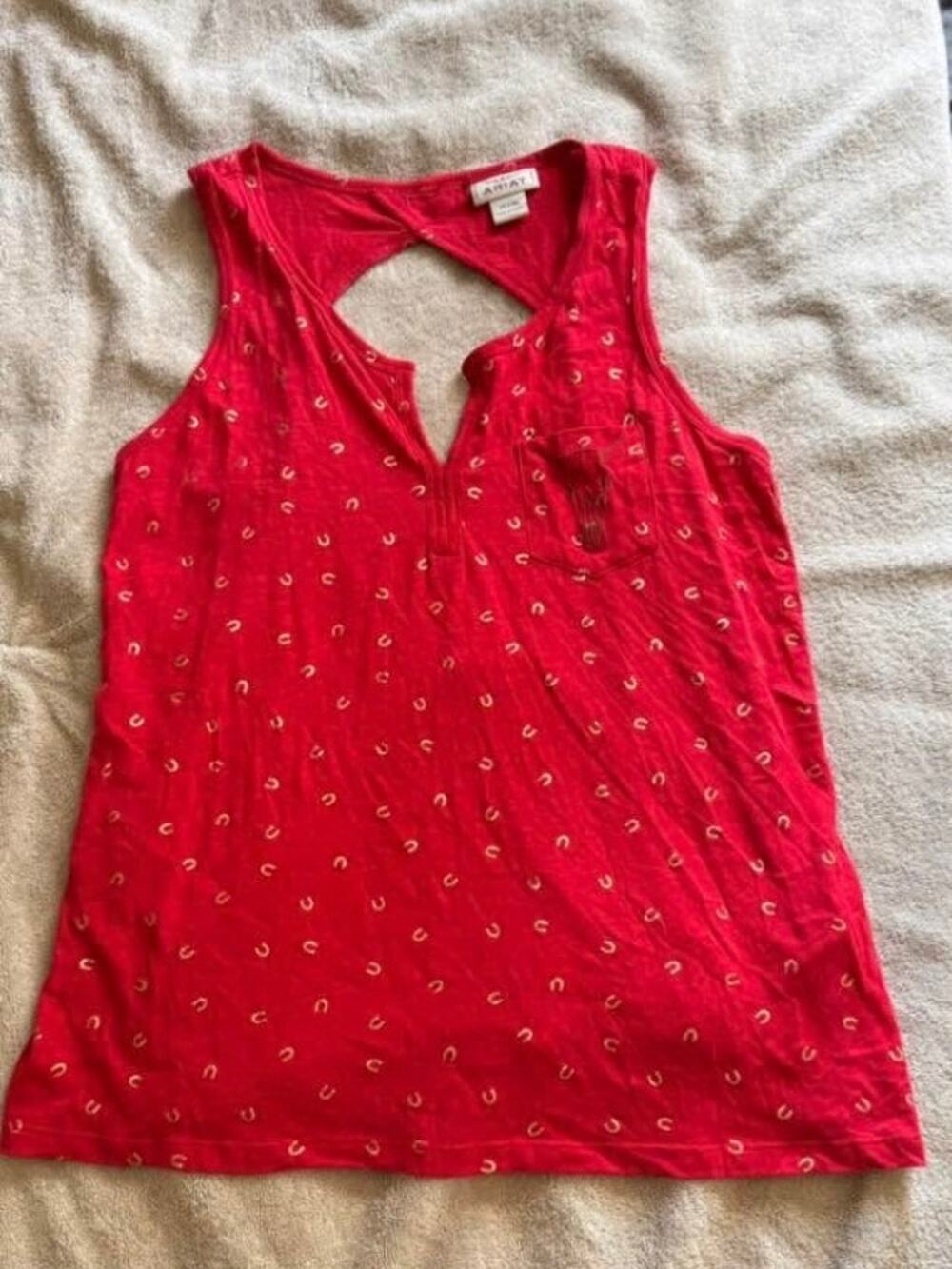 Ariat Red Tank Top Blouse with Horseshoes size XL